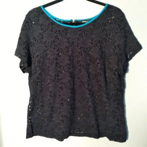 🎈4 FOR $20 Style & Co  Blouse Black Short Sleeve Lace 1X Plus